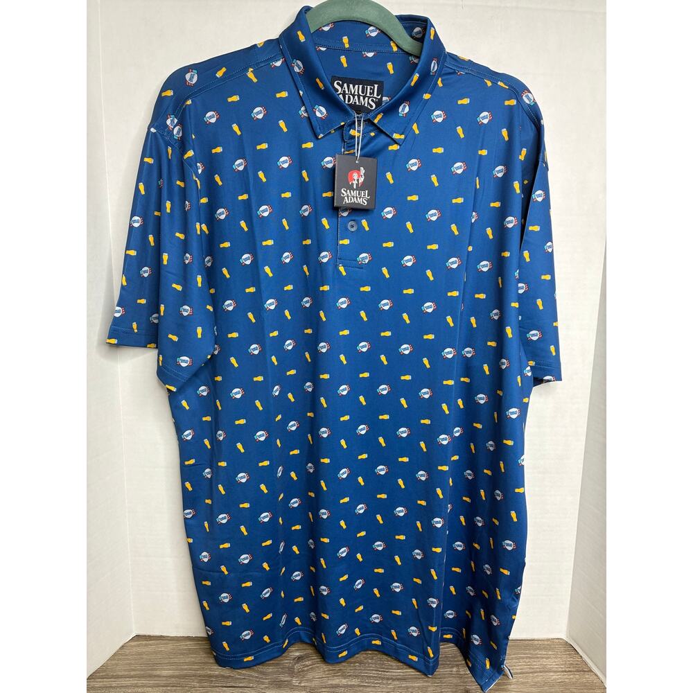 Samuel Adams Men's Large Polo Shirt NEW Beer Print Golf Novelty Resort